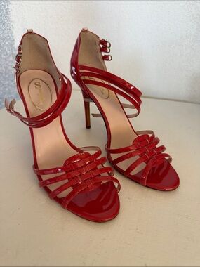 Sarah Jessica Parker Red Patent Strappy Stiletto Sandals